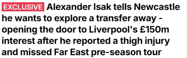 Post exclusive: Isaac informs Newcastle that he wants to seek a transfer, Liverpool is interested in signing him for 150 million pounds