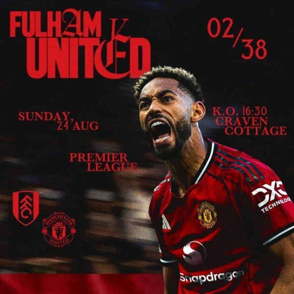 Manchester United official poster previews the away game to Fulham: Cunia plays the lead role in the poster