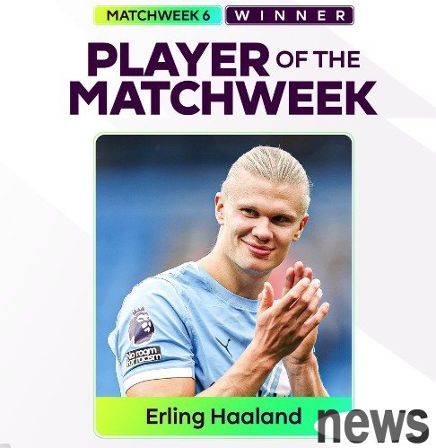 2 shots and 1 pass! Official: Manchester City center Haaland was elected as the best player in the sixth round of the Premier League