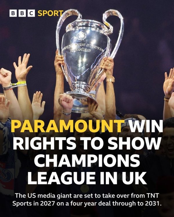 Multiple media: Paramount wins UK Champions League broadcast rights, with four-year contract worth over £1 billion